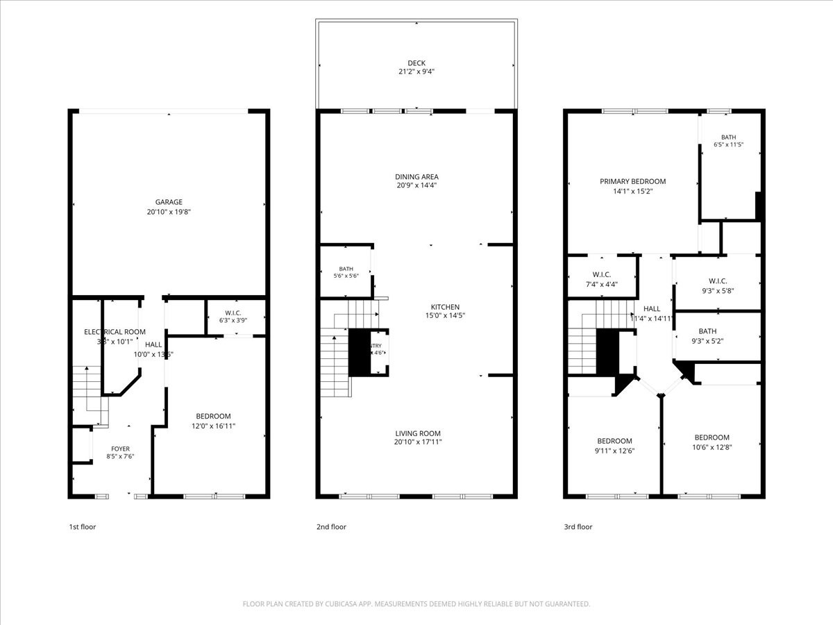 Avondale Walk all three floors side by side with measured dimensions (est.)