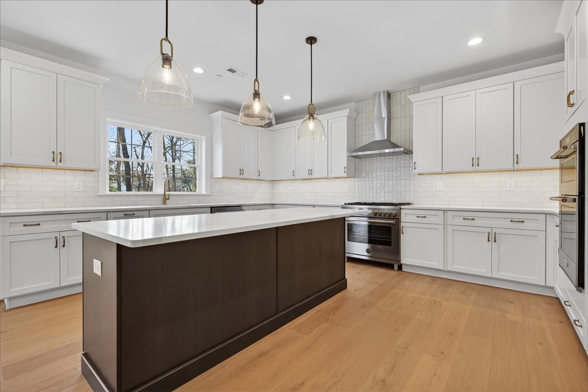 Kitchen island with pendant lights