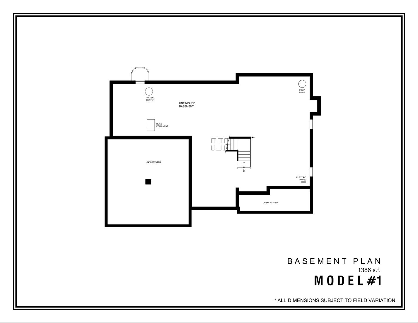 Lenape model basement plan — 1,386 sqft (est.)