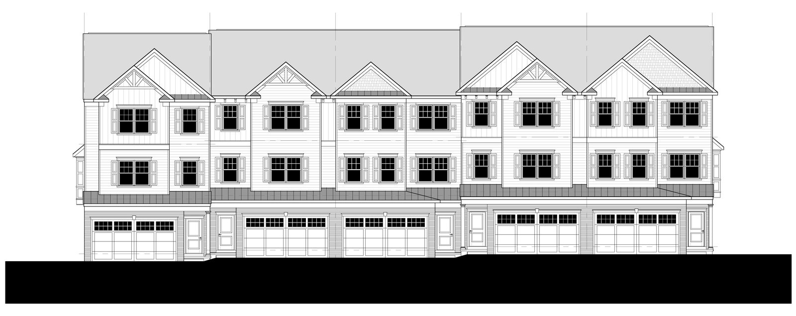 New Britain Place front elevation showing 5-unit townhouse building with center middle units