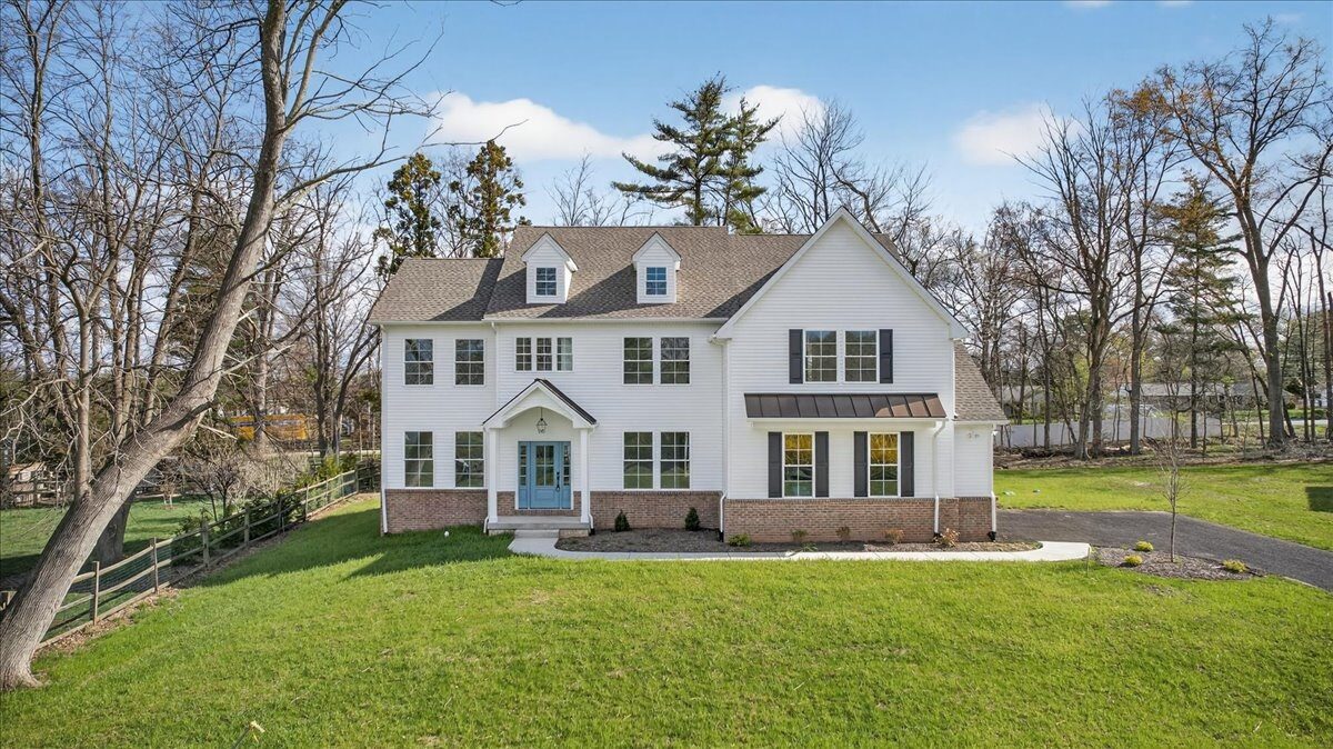 The Dickerson model — 4 bedroom colonial with dormers and covered entry, aerial view
